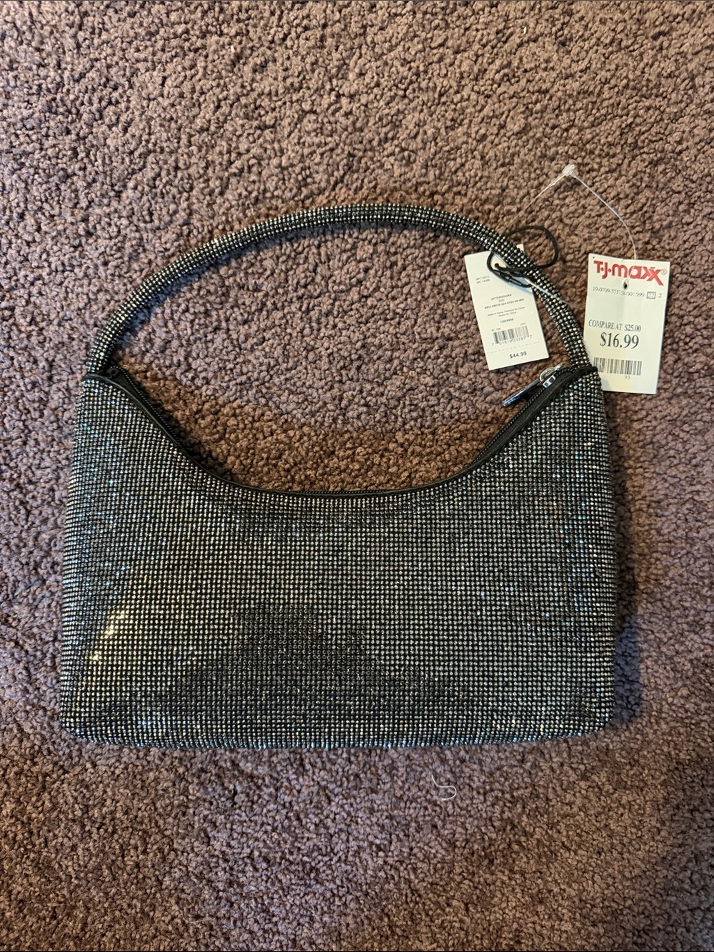 Glitter Mesh Shoulder Bag - Black